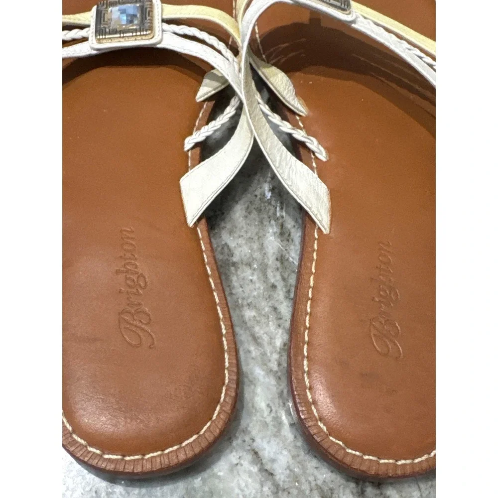 Brighton Octave leather jeweled thong sandals in white and ivory Size‎ 8.5